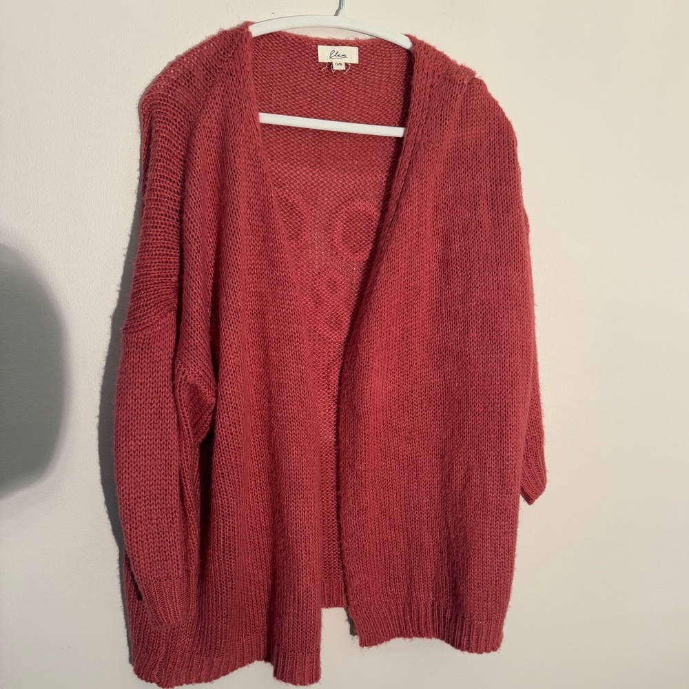 Elan Rose Red Open-Front Knit Cardigan